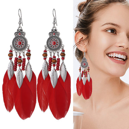 Feather Earrings Round Drop Oil Craft Earrings Retro
