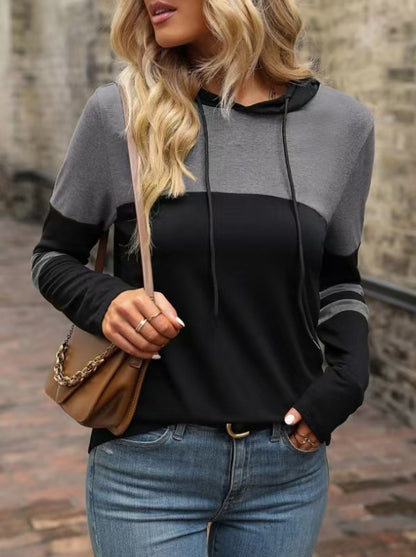 European And American Fashion Hooded Stitching Long-sleeved Sweater