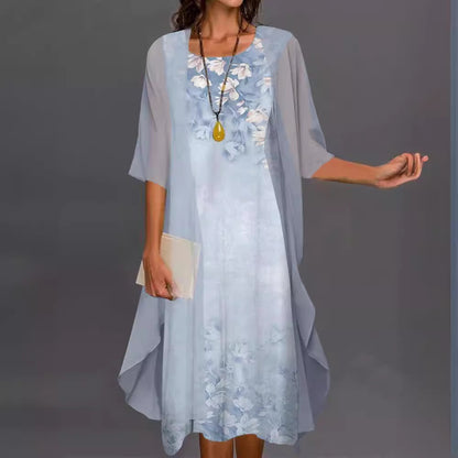 Printed Long Sleeve Loose Multi-color Two-piece Set Dress