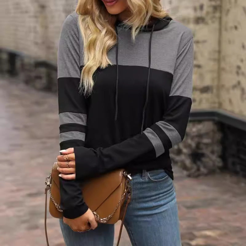 European And American Fashion Hooded Stitching Long-sleeved Sweater