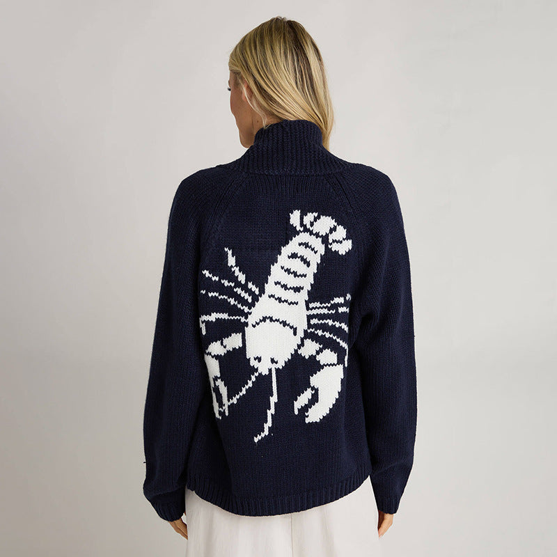 Women's Cardigan Long Sleeve Shrimp Printed Knitted