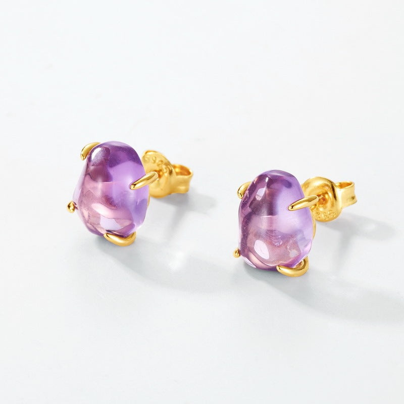 Fashion Natural Crystal Four-claw Stud Earrings