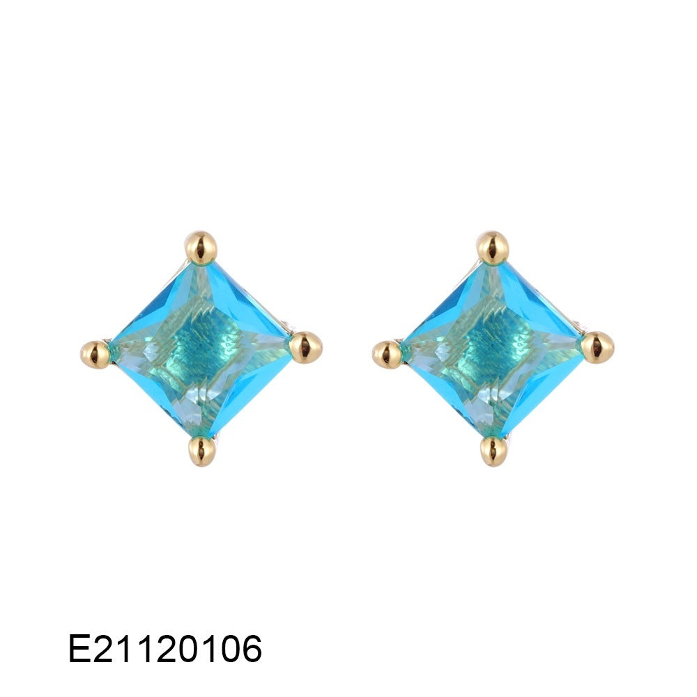 Brass Gold-plated Drop-shaped Zircon Pear-shaped Candy-colored Earrings