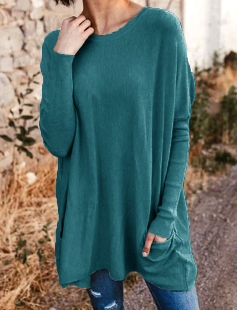 Women's Casual Pocket Loose Long Sleeve Top