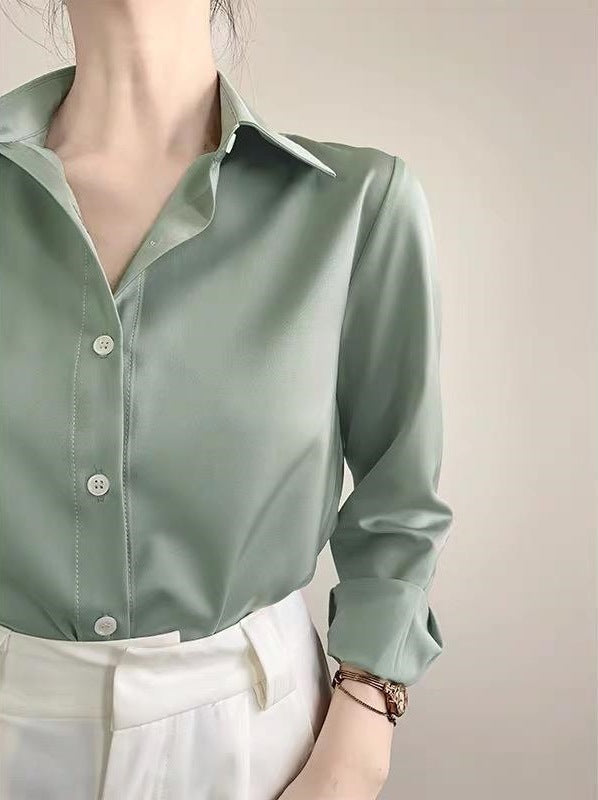 Women's High-grade Green Satin Shirt
