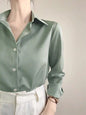 Women's High-grade Green Satin Shirt