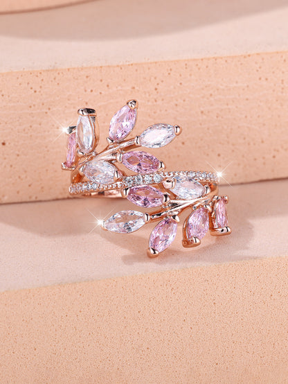 Horse Eye Zircon Leaf Ring Fashion All-match