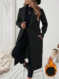 Flat Collar Solid Color Pocket With Belt Long Sleeve Autumn Winter Coat Jacket