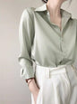 Women's High-grade Green Satin Shirt