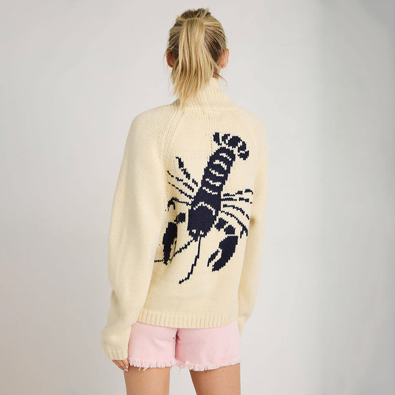 Women's Cardigan Long Sleeve Shrimp Printed Knitted